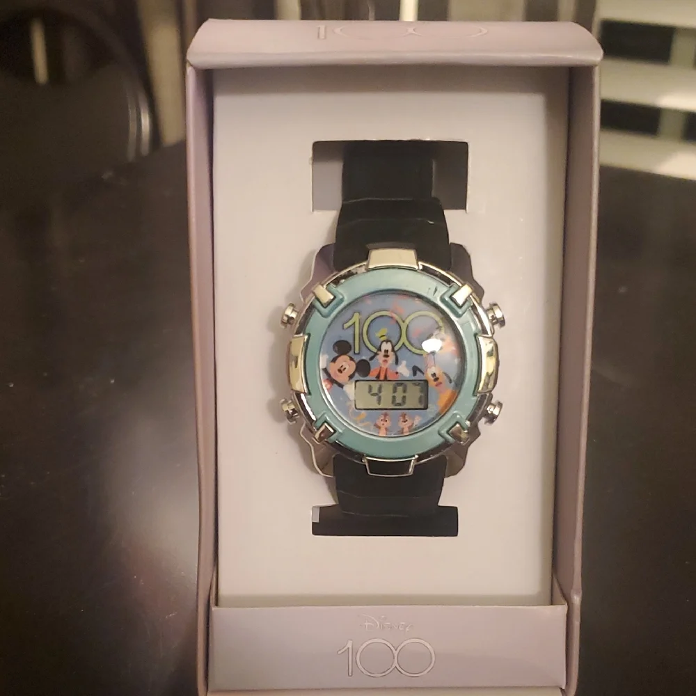 Disney Black and Silver Smartwatch with Blue Dial